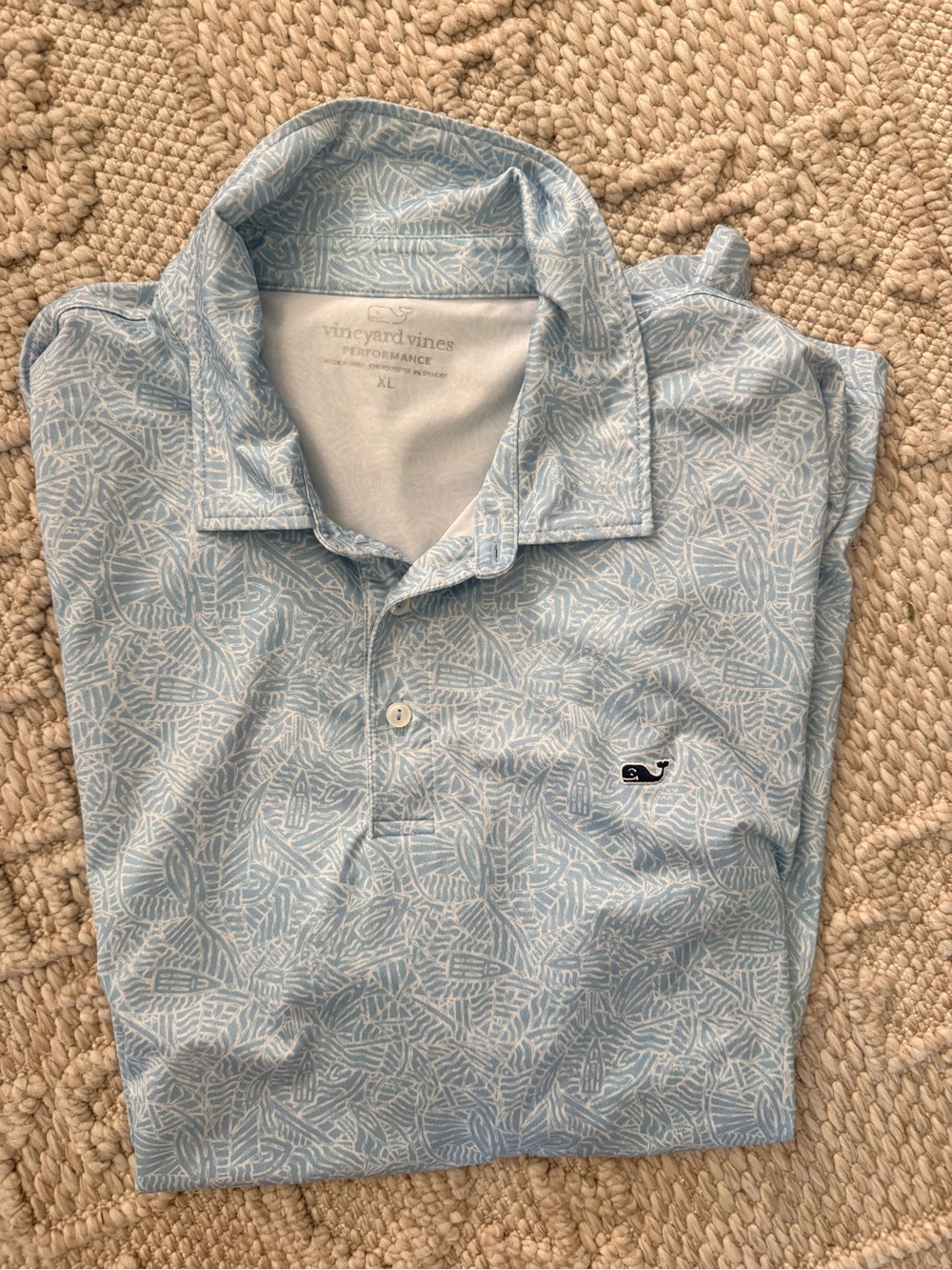Vineyard Vines Mens XL performance polo blue White All Over Pattern GOLF